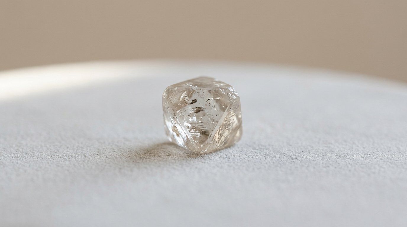 Rough natural diamond crystal on a soft neutral surface